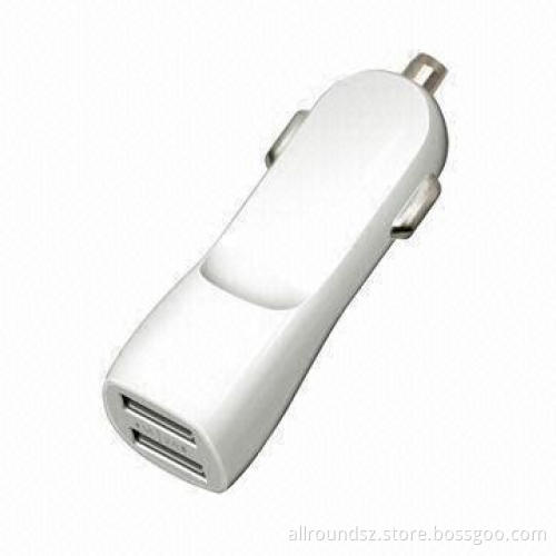 Dual USB Car Charger for iPad, with 2A Output Voltage, Made of ABS